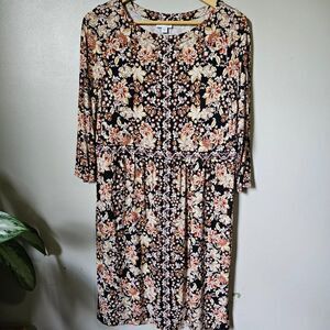 EUC J. JILL FLORAL 3/4 SLEEVES SOFT BABY DOLL DRESS SIZE SMALL WOMENS